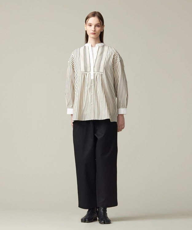 J.PRESS YORK STREET 【WOMEN】コットンタイプライター バンドカラーブラウス ブラック系1