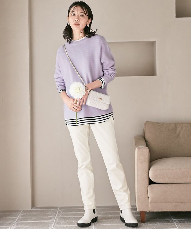 23区 【洗える】23区DENIM ベルベットストレッチ スキニーパンツ オフホワイト