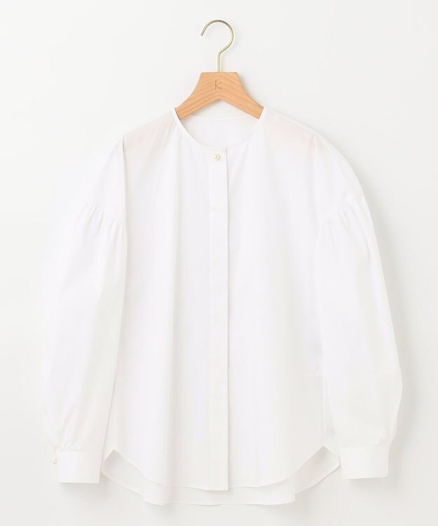 組曲 【洗える】C/Nyブロードノーカラー シャツ アイボリー系