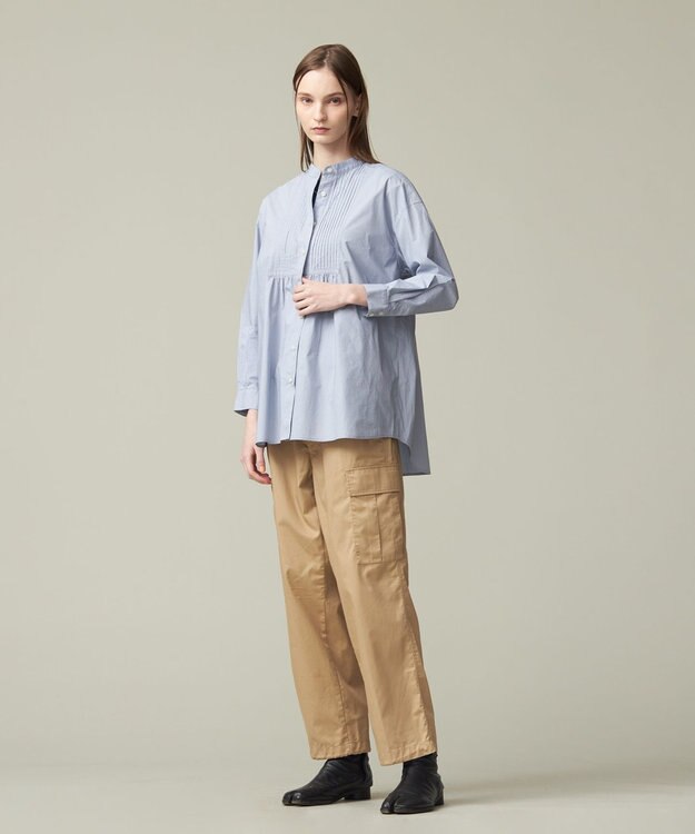 J.PRESS YORK STREET 【WOMEN】コットンタイプライター バンドカラーブラウス サックスブルー系