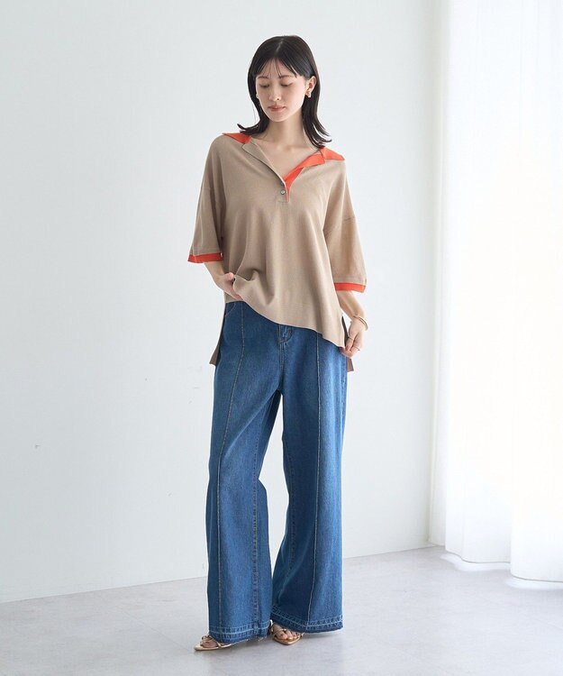 YECCA VECCA 配色ワイドポロニット Beige