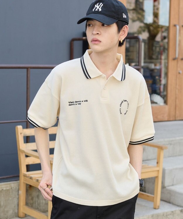 WEGO 【ユニセックス着用ITEM/MLサイズ展開】ワッフルラインポロ オフホワイト