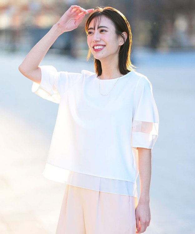 ANY SIS チュール切替ランタンスリーブ プルオーバー オフ