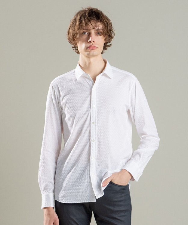 JOSEPH HOMME アロージャガードストレッチ　レギュラーカラーシャツ ホワイト系