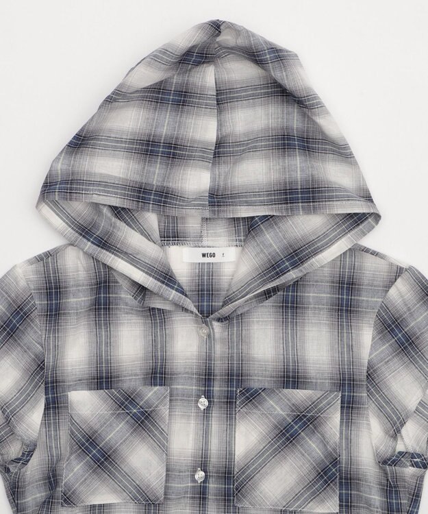 WEGO フードチェックコンパクトシャツ ブルーチェック1