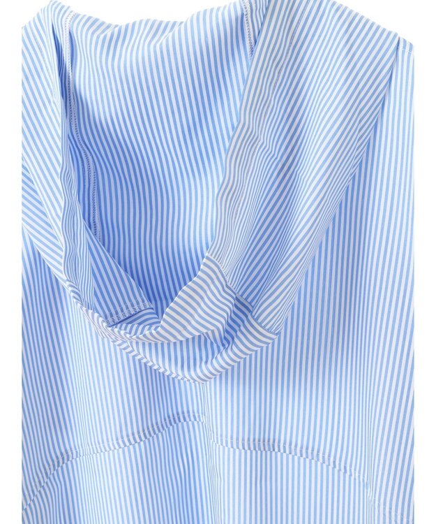 earth music&ecology フーディーシャツ Stripe Blue