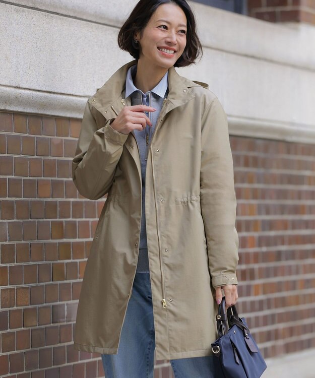 J.PRESS LADIES BEZコットンナイロン ストライプ シャツカラー ブラウス サックス×ホワイト×ベージュ系