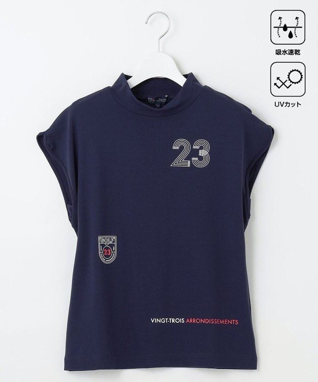 23区GOLF 【WOMEN】新色追加！【吸水速乾/UVカット】フレンチスリーブロゴモックネック ネイビー系1
