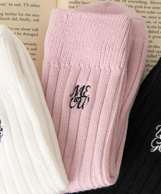 WEGO ガーリーロゴ刺繍ソックス ピンク