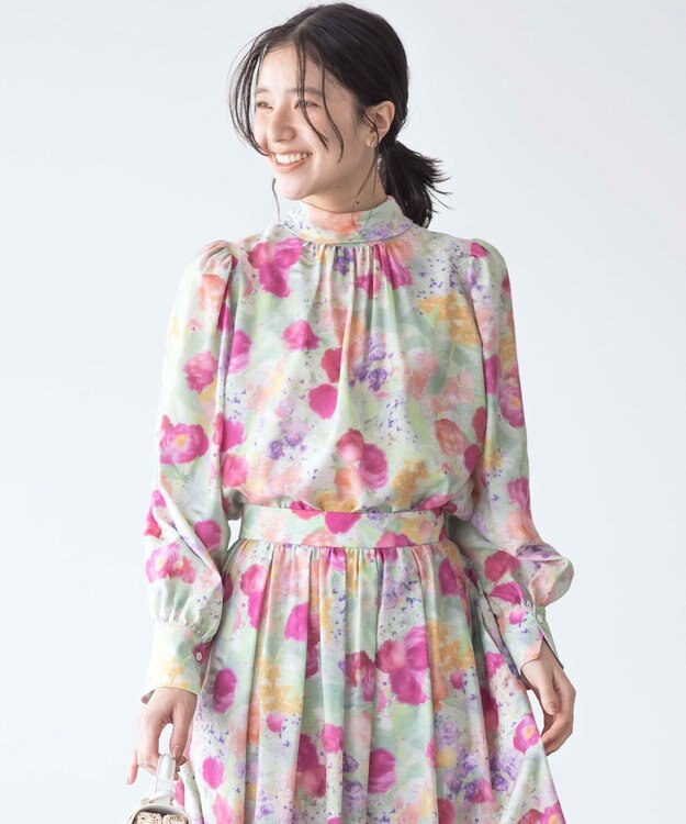 組曲 【前後着用可】ピオニーシフォンプリント ボウタイブラウス ピンク系5