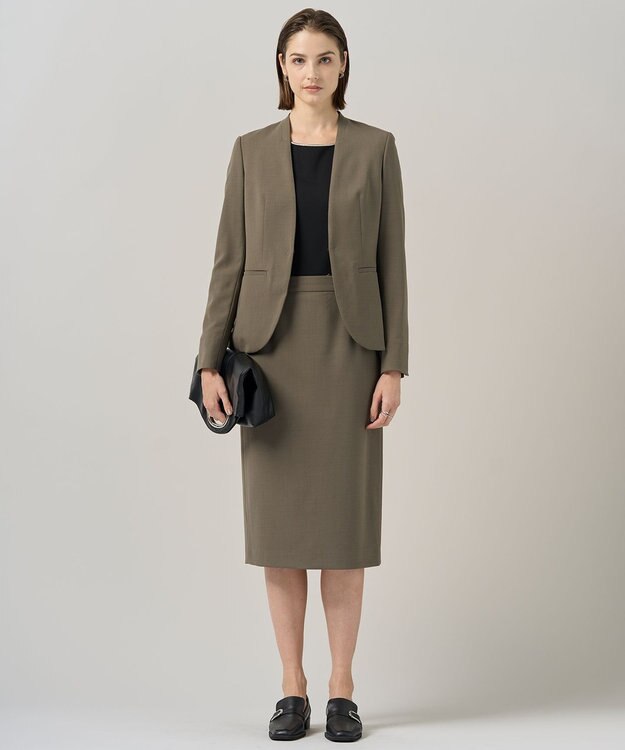 ICB 【UVカット・洗える】ウール2WAYストレッチ タイトスカート モカ