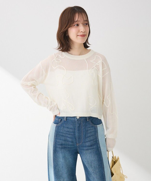 Green Parks ・ＡＮＤＳＥＡＲＣＨ　コード刺繍シアーニット