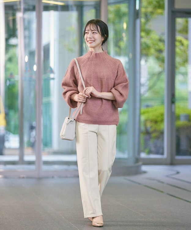 Tiaclasse 【洗える】ピンタックボトルネックニットトップス ピンク