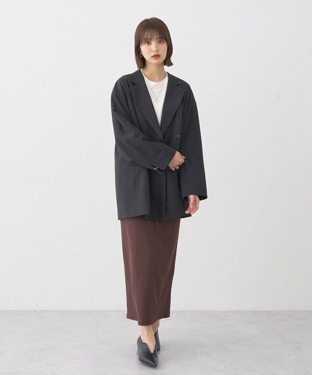 earth music&ecology 【コットン混】カットリブナロースカート Brown