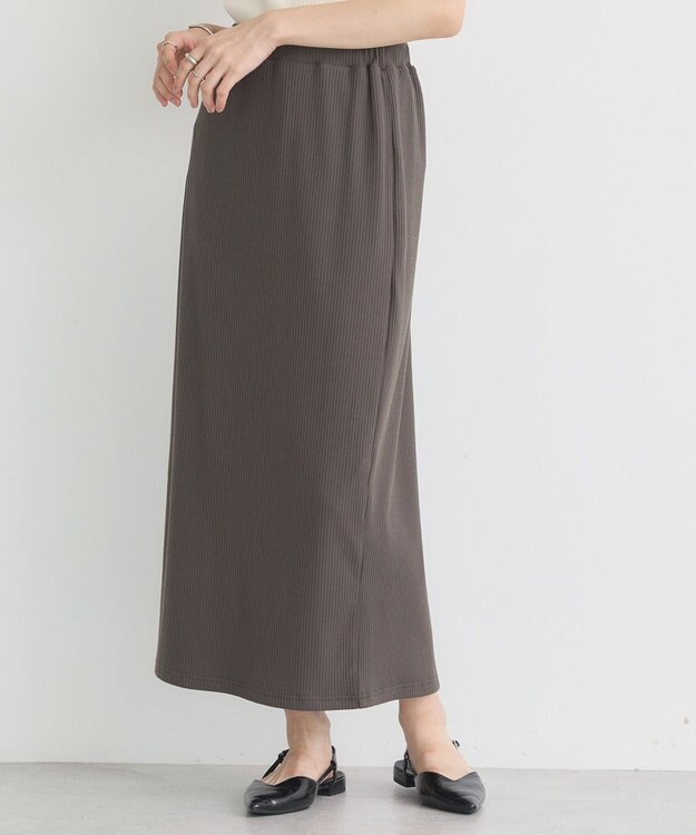 earth music&ecology 【コットン混】カットリブナロースカート Charcoal Gray