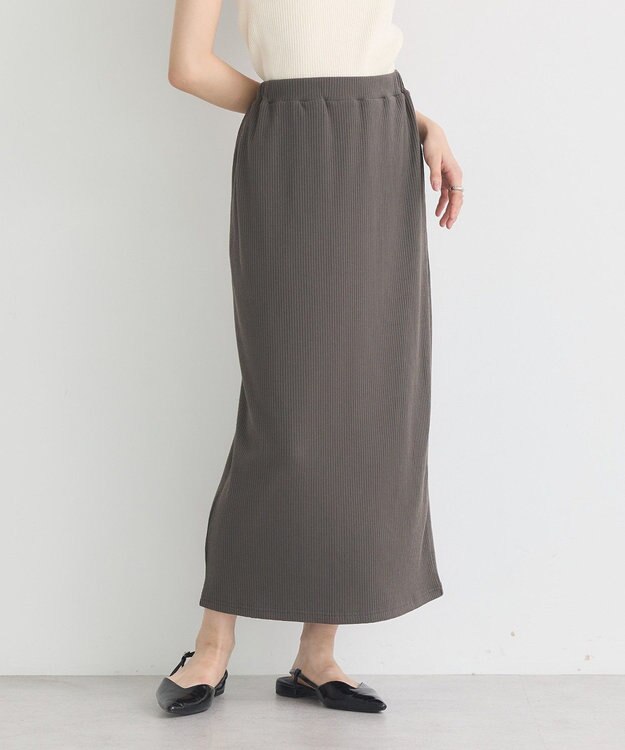 earth music&ecology 【コットン混】カットリブナロースカート Charcoal Gray