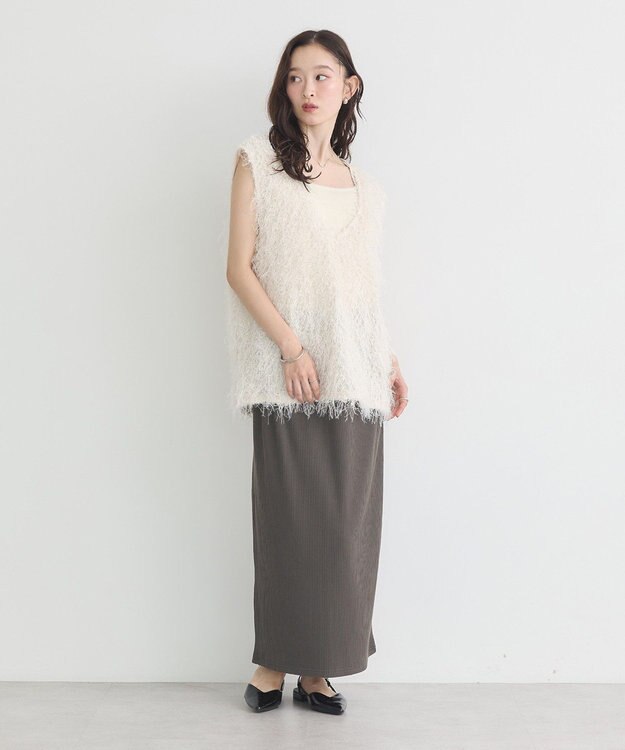 earth music&ecology 【コットン混】カットリブナロースカート Charcoal Gray