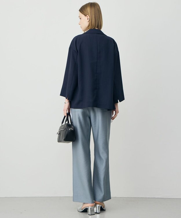 ICB L ドライアセテートスラブ 8分袖ジャケット ネイビー