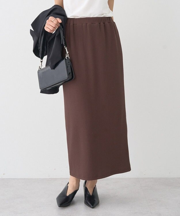 earth music&ecology 【コットン混】カットリブナロースカート Brown