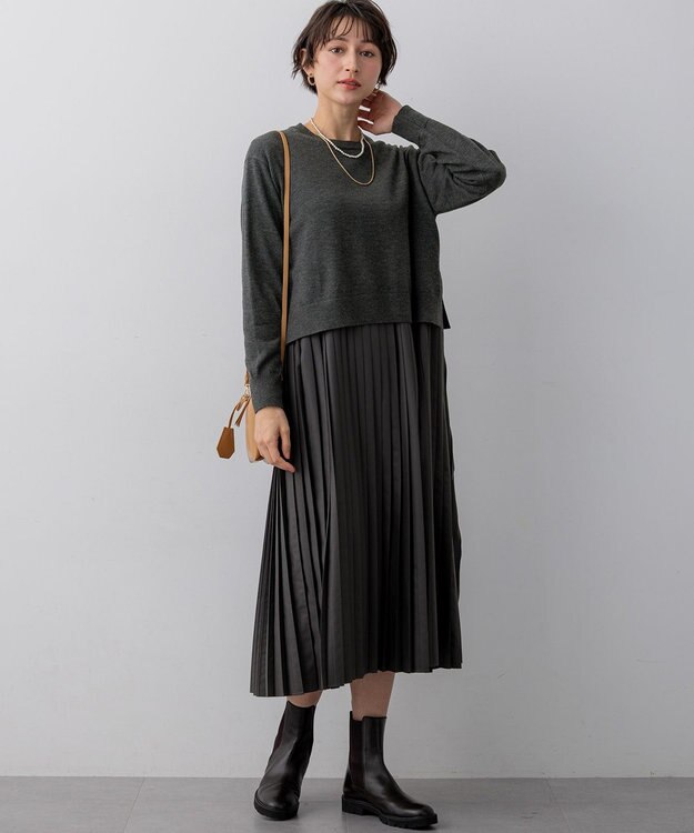 23区 L ニットセットアップ プリーツコンビ ワンピース スレートグレー系