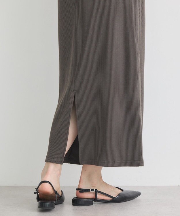 earth music&ecology 【コットン混】カットリブナロースカート Charcoal Gray