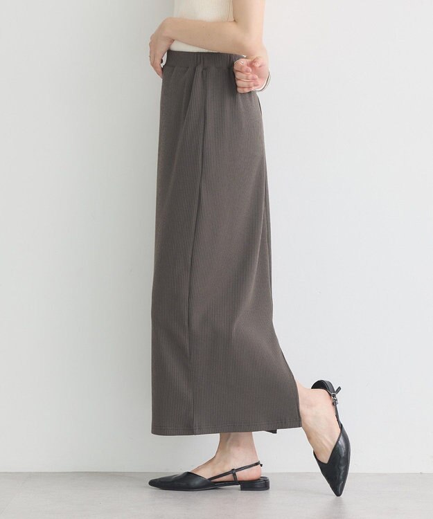 earth music&ecology 【コットン混】カットリブナロースカート Charcoal Gray