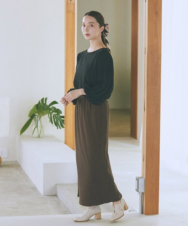 earth music&ecology 【コットン混】カットリブナロースカート Brown