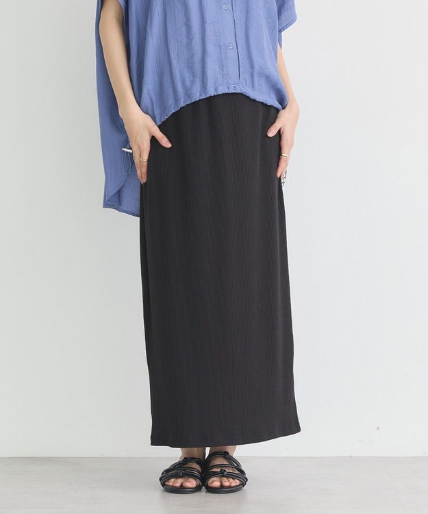 earth music&ecology 【コットン混】カットリブナロースカート Black