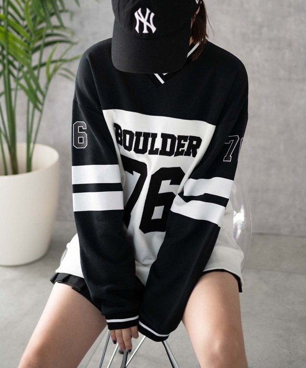 WEGO ナンバリングライン切り替えスウェット ブラックその他