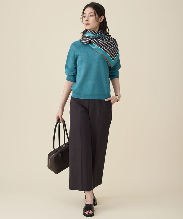 自由区 L コットンサテンクロップド丈ワイドストレート パンツ ［新色］ダークブラウン系