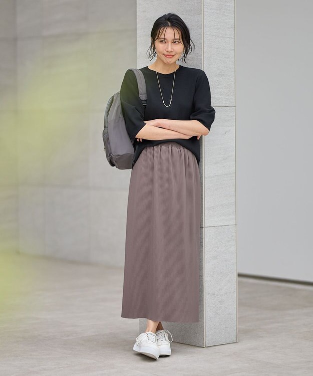 ANY 【洗濯機可】プリーツジャージタイトスカート モカ