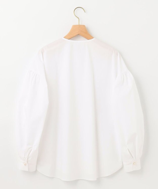 組曲 【洗える】C/Nyブロードノーカラー シャツ アイボリー系