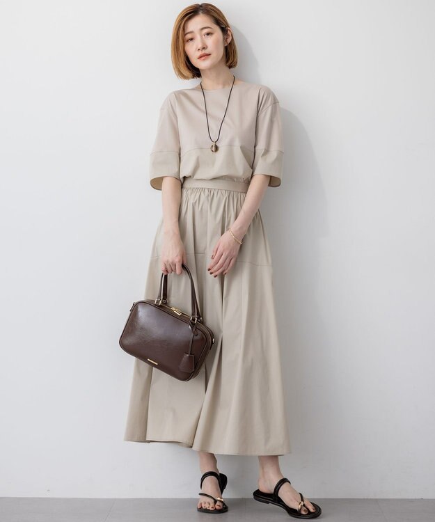 23区 S 【洗える】シルエットスムースコンビ バックフレア カットソー ベージュ系