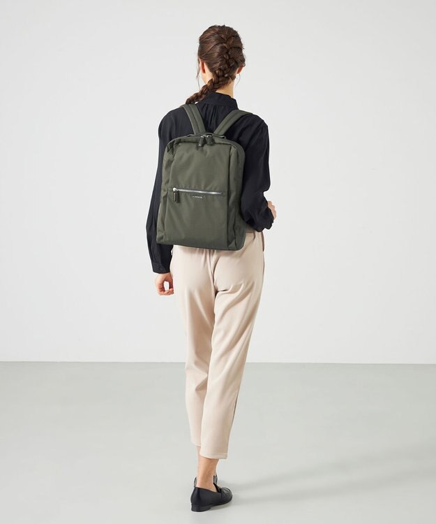 LA BAGAGERIE コーデュラ×リサイクルレザー　スクエアリュックサック ダークグレー