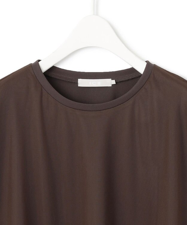 ICB 【接触冷感・UVケア・速乾・洗える】 チュールレイヤード カットソー チョコレート系