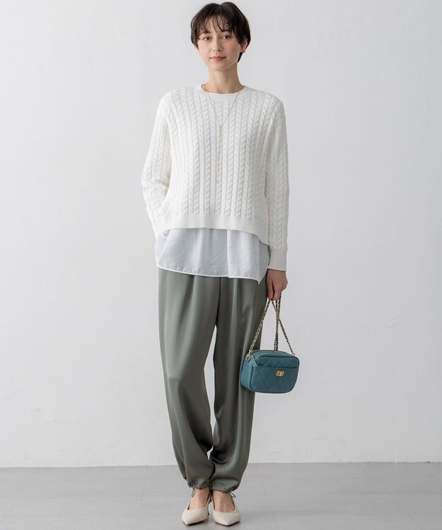 23区 L 【洗える】ドレープサテン 2WAY ドロスト パンツ カーキ系