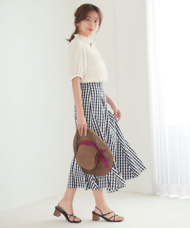 Feroux 【洗える】ギンガムチェック スカート ブラック系1