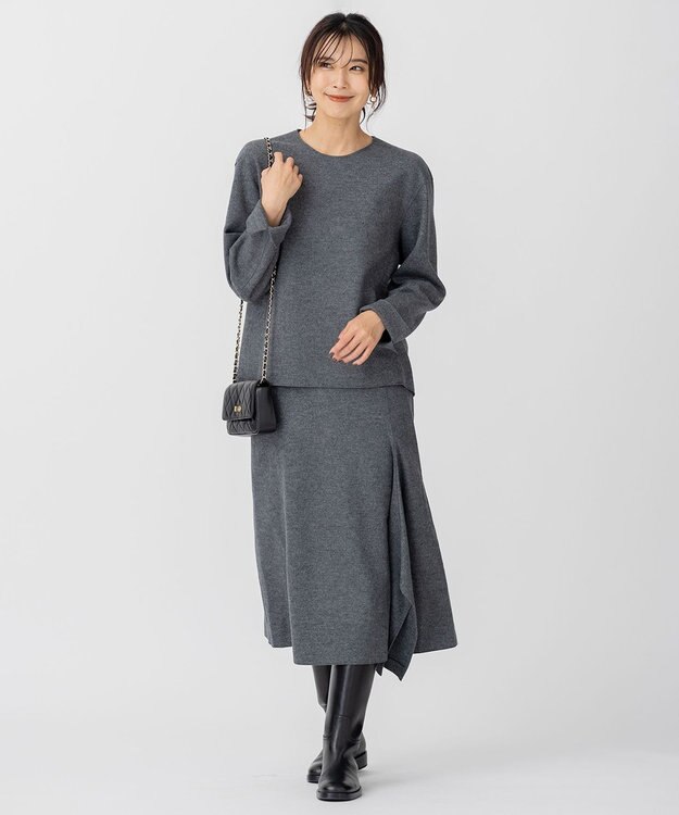 23区 【CLASSY.1月号掲載】ウール圧縮スムース クルーネック トップス チャコールグレー