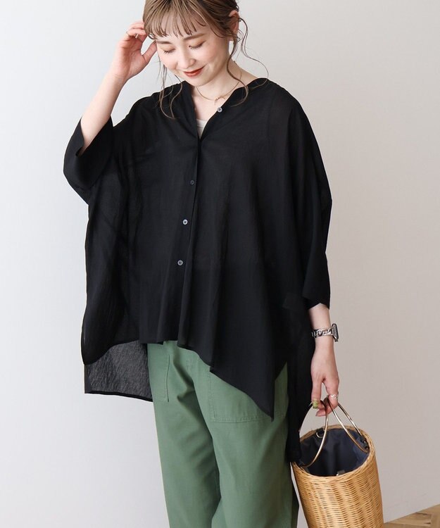 AMERICAN HOLIC 【接触冷感】Ｖネックシアー半袖ＢＩＧシャツ Black