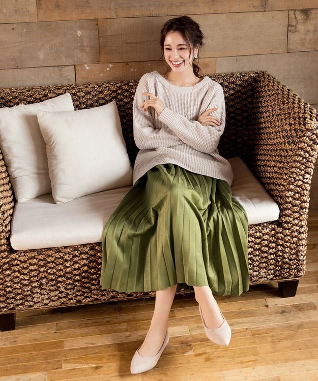 Tiaclasse 【洗える】大人可愛いワッフルニットトップス ベージュ