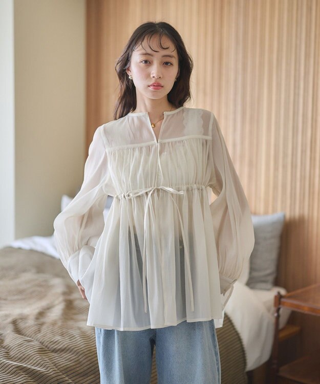 earth music&ecology フロントリボンシアーチュニック Light Beige
