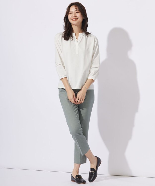 J.PRESS LADIES S 【洗える】シャークスキン テーパード パンツ スモーキーグリーン系