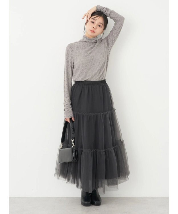 earth music&ecology 起毛レースハイネックインナー Gray Beige