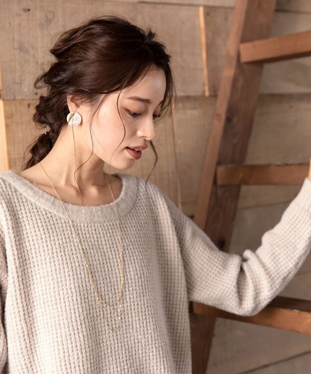 Tiaclasse 【洗える】大人可愛いワッフルニットトップス ベージュ