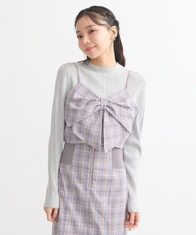 earth music&ecology リボンドレープビスチェ Check Blue