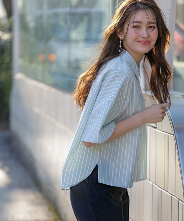 ANY SIS 【洗える】ペタルスリーブ シャツ ミントストライプ