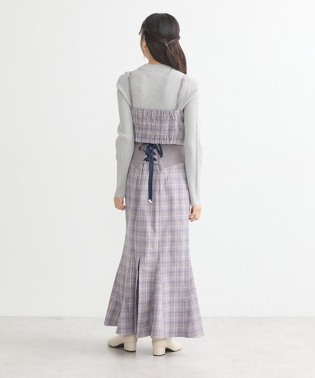 earth music&ecology リボンドレープビスチェ Check Blue