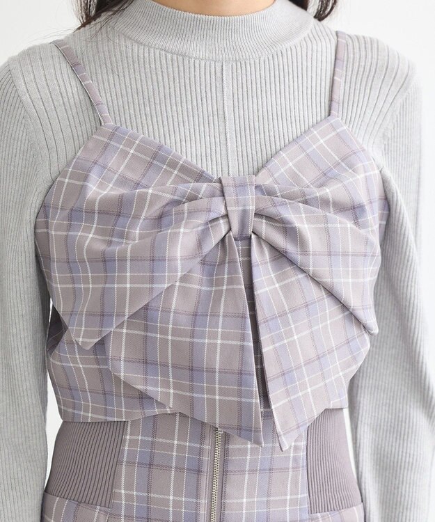 earth music&ecology リボンドレープビスチェ Check Blue