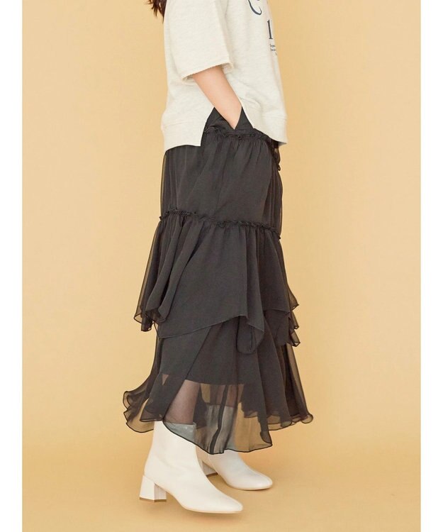 AMERICAN HOLIC 丈違いティアードフリルギャザースカート Black