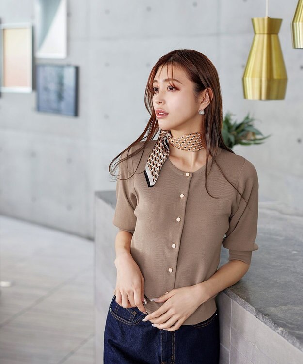 Tiaclasse  【洗える】ハーフスリーブサマーニットカーディガン モカ